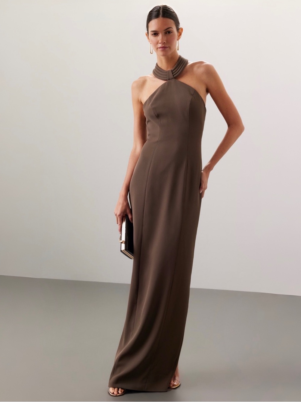 Ronny Kobo Collection Lenox Halter Maxi Dress in Toffee Sz M MSRP $448